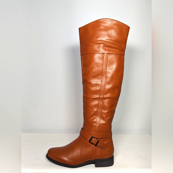 NEW Coutgo Womens Suede Side Zipper Metal Buckle Knee High Boots Sz 8.5 brown - Picture 1 of 4